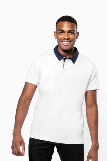 MEN'S TWO-TONE JERSEY POLO SHIRT Black/Dark Grey Heather (Vyberte barvu černá / tmavě šedá žíhaná, Velikost S)