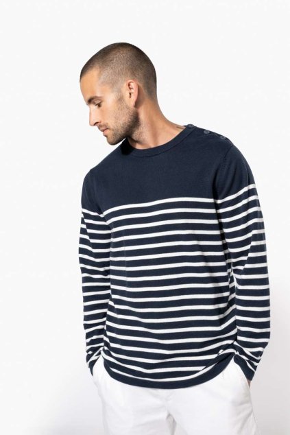 MEN'S SAILOR JUMPER Striped Navy/Off White (Vyberte barvu pruhovaná námořnická modrá / off bílá, Velikost S)