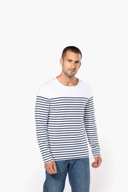 MEN’S LONG-SLEEVED BRETON STRIPE TOP Striped White/Navy (Vyberte barvu pruhovaná bílá / námořnická modrá, Velikost S)