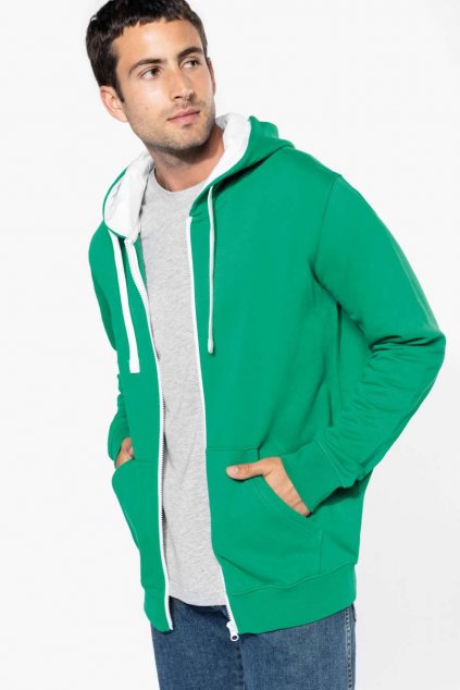 MEN'S CONTRAST HOODED FULL ZIP SWEATSHIRT Black/Fine Grey (Vyberte barvu černá / jemně šedá, Velikost S)