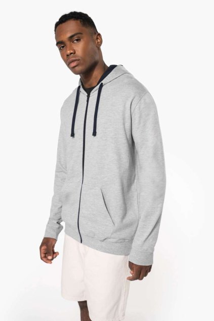 MEN'S CONTRAST HOODED FULL ZIP SWEATSHIRT Black/Fine Grey (Vyberte barvu černá / jemně šedá, Velikost S)