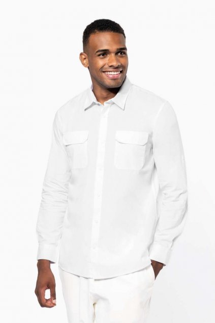 MEN'S LONG-SLEEVED SAFARI SHIRT Beige (Vyberte barvu béžová, Velikost S)