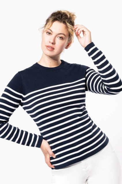 LADIES' SAILOR JUMPER Striped Navy/Off White (Vyberte barvu pruhovaná námořnická modrá / off bílá, Velikost XS)