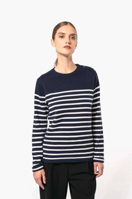 LADIES' SAILOR JUMPER Striped Navy/Off White (Vyberte barvu pruhovaná námořnická modrá / off bílá, Velikost XS)
