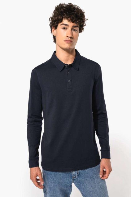 MEN'S LONG SLEEVED JERSEY POLO SHIRT Black (Vyberte barvu černá, Velikost S)