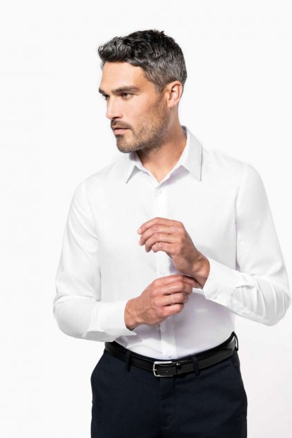 MEN'S FITTED LONG-SLEEVED NON-IRON SHIRT White (Vyberte barvu bílá, Velikost S)