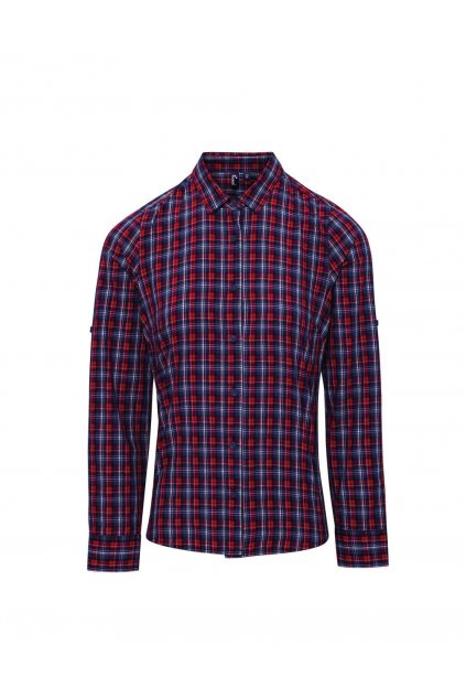 'SIDEHILL' CHECK - WOMEN'S LONG SLEEVE COTTON SHIRT Navy/Red (Vyberte barvu námořnická modrá / červená, Velikost XS)