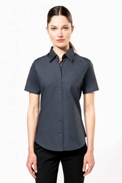 LADIES' SHORT-SLEEVED COTTON/ELASTANE SHIRT White (Vyberte barvu bílá, Velikost XS)