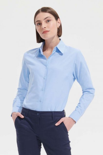 SOL'S EMBASSY - LONG SLEEVE OXFORD WOMEN'S SHIRT Sky Blue (Vyberte barvu modrá obloha, Velikost L)