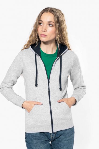 LADIES’ CONTRAST HOODED FULL ZIP SWEATSHIRT Navy/Fine Grey (Vyberte barvu námořnická modrá / jemně šedá, Velikost M)