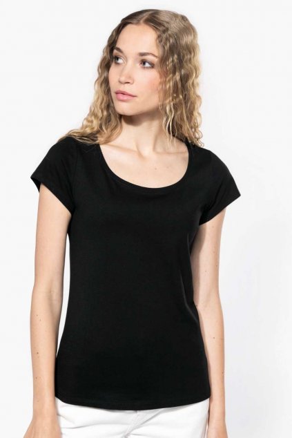LADIES’ BOAT NECK SHORT-SLEEVED T-SHIRT Black (Vyberte barvu černá, Velikost S)