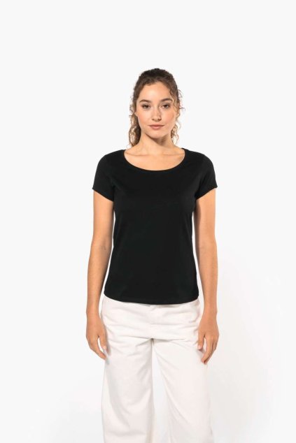 LADIES’ BOAT NECK SHORT-SLEEVED T-SHIRT Black (Vyberte barvu černá, Velikost S)