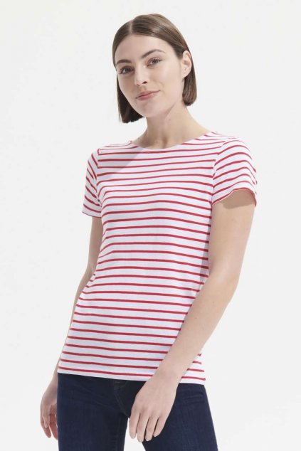 SOL'S MILES WOMEN - ROUND NECK STRIPED T-SHIRT White/Navy (Vyberte barvu bílá / námořnická modrá, Velikost XS)