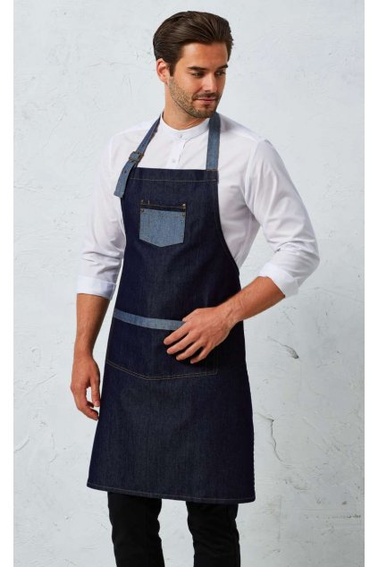'DOMAIN' CONTRAST DENIM BIB APRON Black Denim (Vyberte barvu černá džínovina, Velikost U)