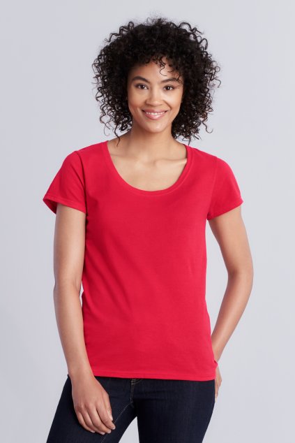 SOFTSTYLE<SUP>®</SUP> LADIES' DEEP SCOOP T-SHIRT Heather Purple (Vyberte barvu purpurová žíhaná, Velikost S)