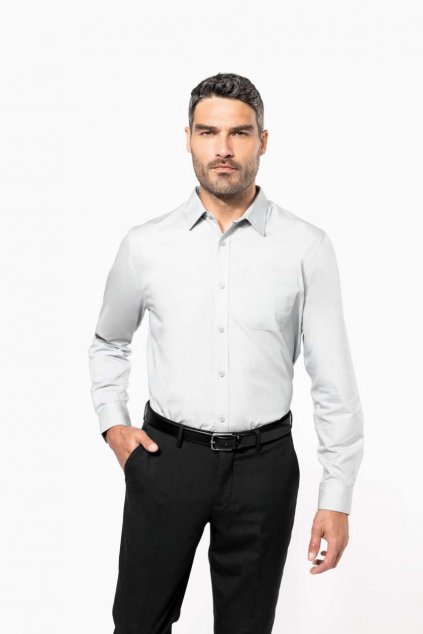 MEN'S LONG-SLEEVED COTTON POPLIN SHIRT Black (Vyberte barvu černá, Velikost 3XL)