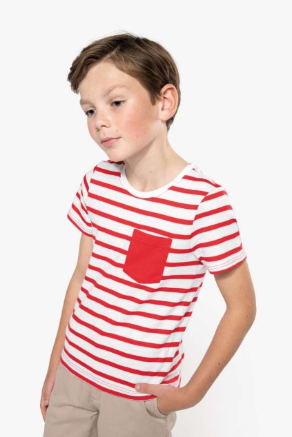 KIDS' STRIPED SHORT SLEEVE SAILOR T-SHIRT WITH POCKET Striped White/Navy (Vyberte barvu pruhovaná bílá / námořnická modrá, Velikost 4/6)