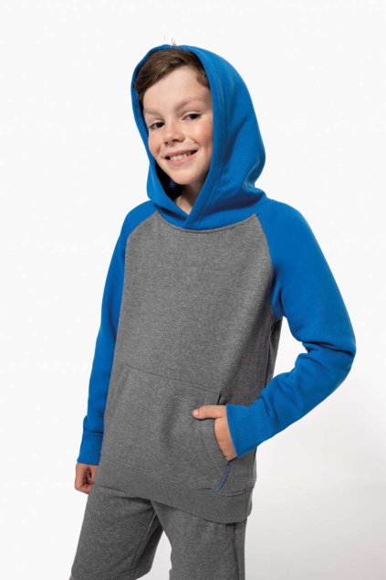 KIDS' TWO-TONE HOODED SWEATSHIRT Grey Heather/Black (Vyberte barvu šedá žíhaná / černá, Velikost 6/8)