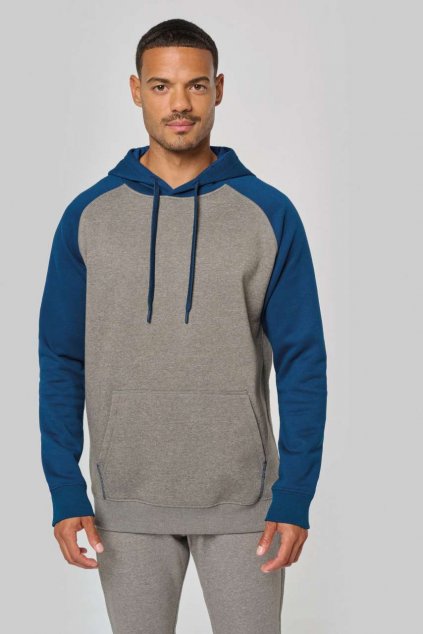 ADULT TWO-TONE HOODED SWEATSHIRT Grey Heather/Black (Vyberte barvu šedá žíhaná / černá, Velikost XS)