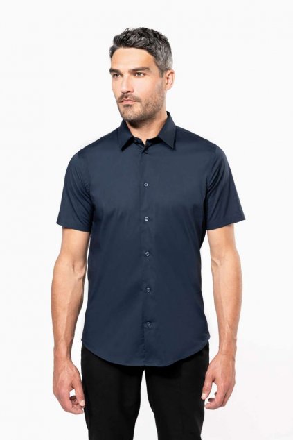 SHORT-SLEEVED COTTON/ELASTANE SHIRT Zinc (Vyberte barvu zinek šedá, Velikost S)