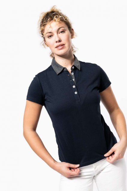 LADIES' TWO-TONE JERSEY POLO SHIRT Black/Dark Grey Heather (Vyberte barvu černá / tmavě šedá žíhaná, Velikost XS)