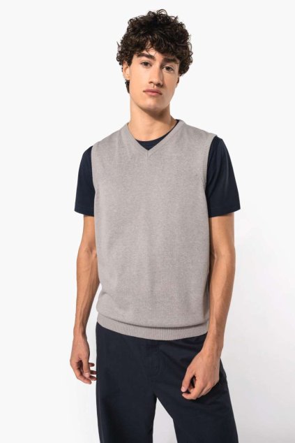 MEN'S SLEEVELESS V-NECK JUMPER Grey Melange (Vyberte barvu šedý melír, Velikost S)