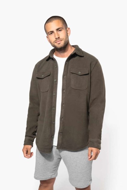 SHERPA-LINED FLEECE OVERSHIRT Dark Khaki/Storm Grey (Vyberte barvu tmavě khaki / šedá bouře, Velikost S)