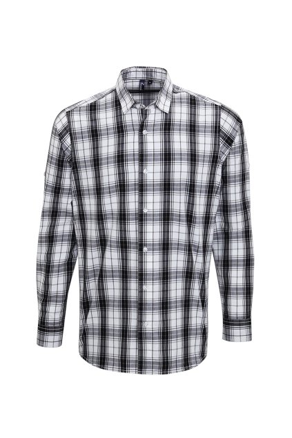 'GINMILL' CHECK - MEN'S LONG SLEEVE COTTON SHIRT Black/White (Vyberte barvu černá / bílá, Velikost S)