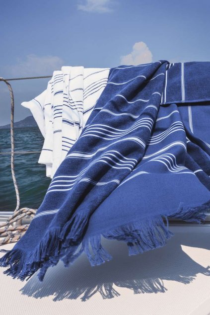 OLIMA STRIPED BEACH&SPA PESHTEMAL TOWEL Light Navy/White (Vyberte barvu světle námořnická modrá / bílá, Velikost 90X170)