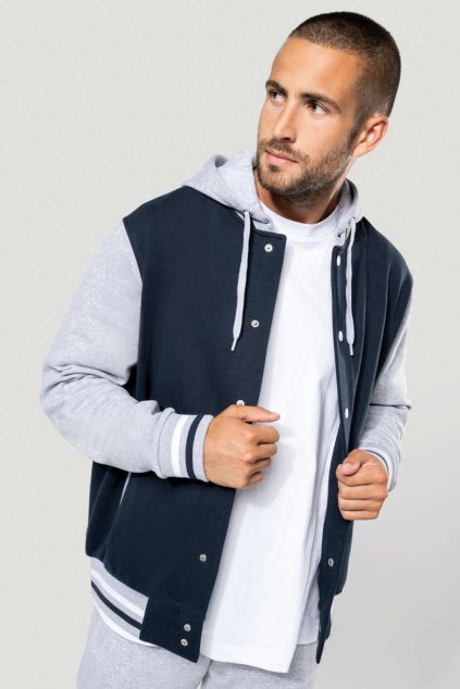 UNISEX TEDDY JACKET WITH HOOD Oxford Grey/Navy/White (Vyberte barvu Oxford šedá / námořnická modrá / bílá, Velikost XS)