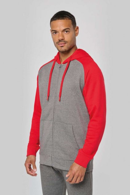 UNISEX TWO-TONE ZIPPED HOODED FLEECE JACKET Grey Heather/Black (Vyberte barvu šedá žíhaná / černá, Velikost XS)