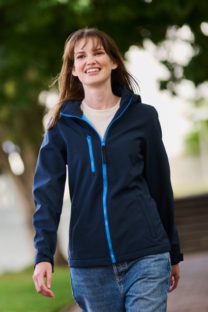 WOMEN'S VENTURER 3 LAYER HOODED PRINTABLE SOFTSHELL JACKET Black/Black (Vyberte barvu černá / černá, Velikost 10)