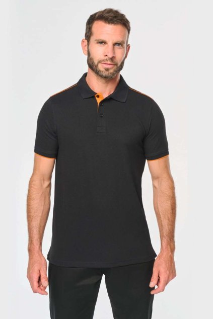 MEN'S SHORT-SLEEVED CONTRASTING DAYTODAY POLO SHIRT Black/Kelly Green (Vyberte barvu černá / Kelly zelená, Velikost S)
