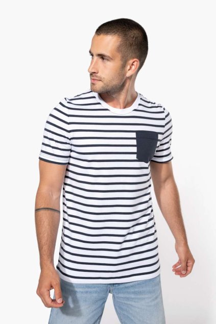 STRIPED SHORT SLEEVE SAILOR T-SHIRT WITH POCKET Striped White/Navy (Vyberte barvu pruhovaná bílá / námořnická modrá, Velikost S)