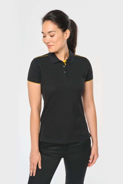LADIES' SHORT-SLEEVED CONTRASTING DAYTODAY POLO SHIRT Black/Kelly Green (Vyberte barvu černá / Kelly zelená, Velikost XS)