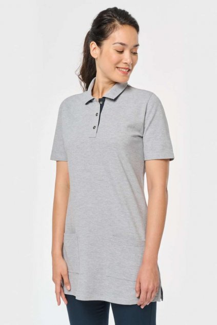 LADIES’ SHORT-SLEEVED LONGLINE POLO SHIRT Black/Oxford Grey (Vyberte barvu černá / Oxford šedá, Velikost XS)