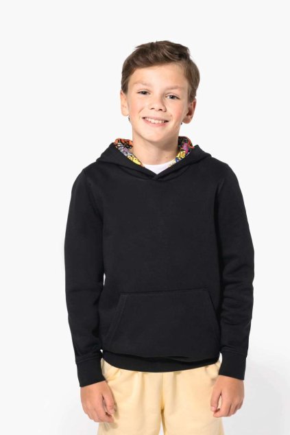 UNISEX KIDS CONTRAST PATTERNED HOODED SWEATSHIRT Black/Skate Graffiti (Vyberte barvu černá / Skate Graffiti, Velikost 6/8)