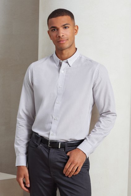 'MAXTON' CHECK MEN'S LONG SLEEVE SHIRT Navy/White (Vyberte barvu námořnická modrá / bílá, Velikost S)