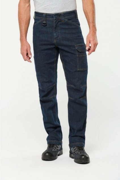 MEN'S MULTIPOCKET DENIM TROUSERS Blue Rinse (Vyberte barvu modrá onošená, Velikost 36)