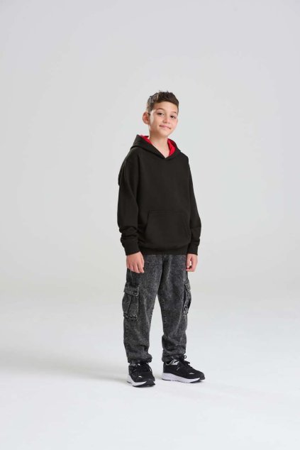 KIDS VARSITY HOODIE Jet Black/Heather Grey (Vyberte barvu tryskáčově černá / šedá žíhaná, Velikost 5/6)