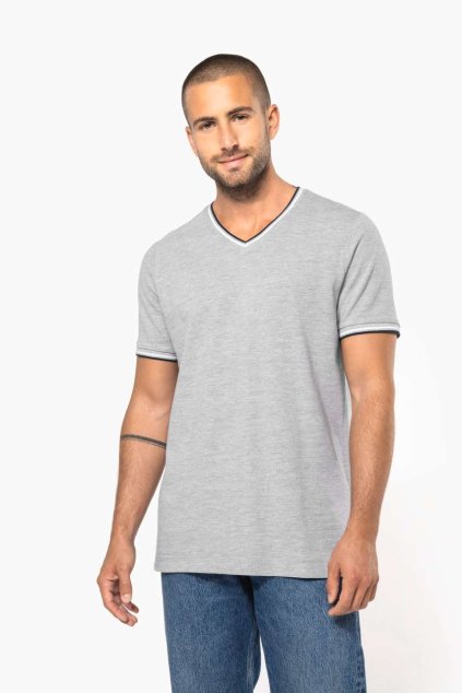 MEN'S PIQUÉ KNIT V-NECK T-SHIRT White/Navy/Red (Vyberte barvu bílá / námořnická modrá / červená, Velikost S)
