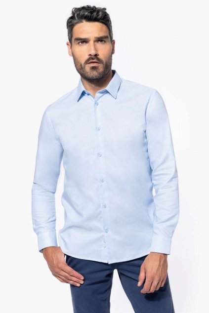 MEN LONG-SLEEVED EASY CARE SHIRT WITHOUT POCKET Oxford Blue (Vyberte barvu Oxford modrá, Velikost S)