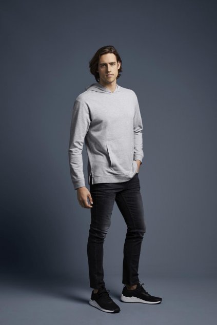 UNISEX LIGHT TERRY HOOD Heather Grey (Vyberte barvu šedá žíhaná, Velikost L)