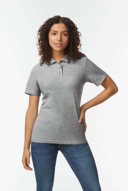 SOFTSTYLE<SUP>®</SUP> LADIES' DOUBLE PIQUÉ POLO WITH 3 COLOUR-MATCHED BUTTONS Black (Vyberte barvu černá, Velikost S)