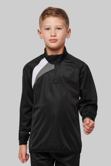 KIDS' ZIP NECK TRAINING TOP Black/White/Storm Grey (Vyberte barvu černá / bílá / šedá bouře, Velikost 6/8)