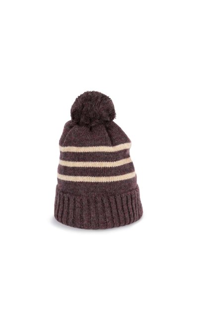 KNITTED STRIPED BEANIE IN RECYCLED YARN Dark Rosewood Heather/Light Sand Heather (Vyberte barvu Dark Rosewood Heather/Light Sand Heather, Velikost U)