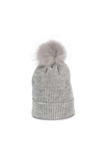 KNITTED BOBBLE BEANIE IN RECYCLED YARN Light Grey Heather (Vyberte barvu světle šedá žíhaná, Velikost U)