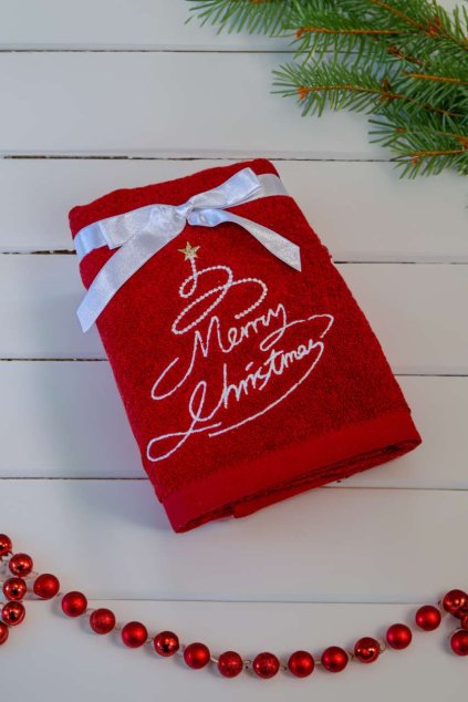 OLIMA CHRISTMAS TOWEL - MERRY CHRISTMAS Red (Vyberte barvu červená, Velikost 45X70)
