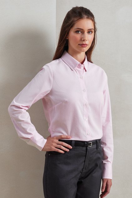 WOMEN'S COTTON RICH OXFORD STRIPES SHIRT White/Navy (Vyberte barvu bílá / námořnická modrá, Velikost S)