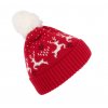 WINTER BEANIE WITH REINDEER DESIGN Cherry Red/Natural (Vyberte barvu třešňová červená / přírodní, Velikost U)